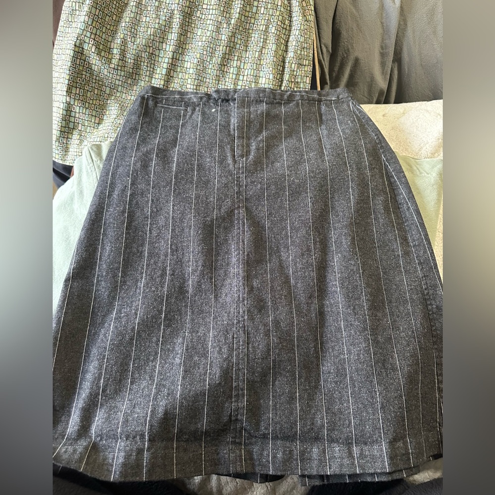 Dark gray denim shirt with white pinstripes
